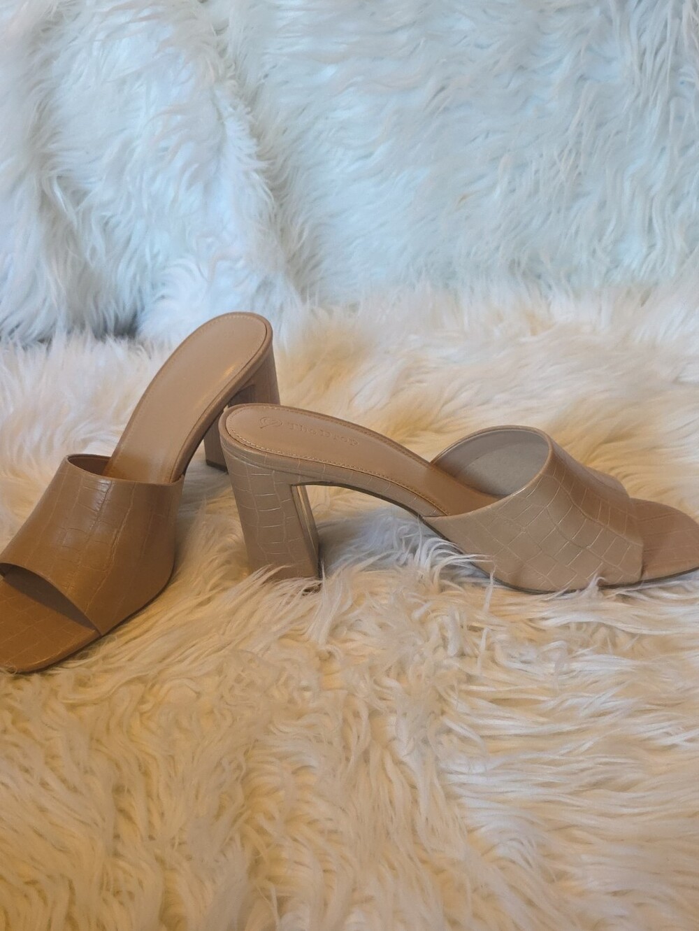 Croc-Texture Taupe Block Heel Mule
